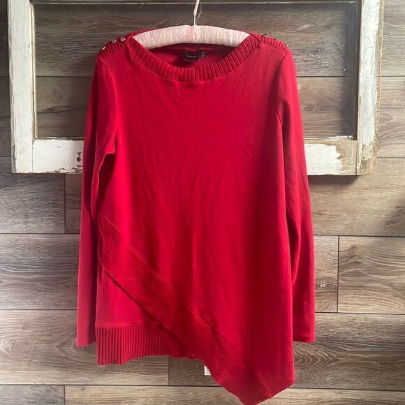 Rafaella Women’s Red Cotton Ribbed Scoop Neck Crew Long Sleeve Size Large - Picture 1 of 4